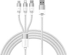 Кабель Baseus One-For-Three Fast Charging Data Cable 3.5A USB Type-A - USB Type-C/microUSB/Lightning (1.2 м, белый)