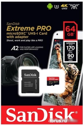 Карта памяти SanDisk Extreme PRO SDSQXCY-064G-GN6MA microSDXC 64GB (с адаптером) фото 6