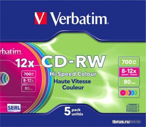 CD-RW диск Verbatim Colour 700Mb 12x 43167 (SlimCase, 5 шт.) фото 3