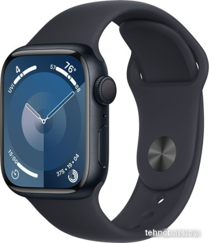 Умные часы Apple Watch Series 9 41 мм (алюминиевый корпус, полуночный/полуночный, спортивный силиконовый ремешок S/M) фото 3