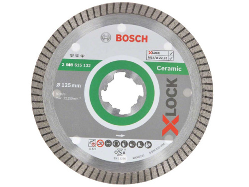 Алмазный круг 125х22 мм по керамике Turbo X-LOCK Best for Ceramic Extraclean BOSCH (сухая резка, подходит для всех типов УШМ) 2608615132