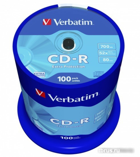 CD-R диск Verbatim 700Mb DL Extra Protection 52x CakeBox 100 шт. 43411 фото 4