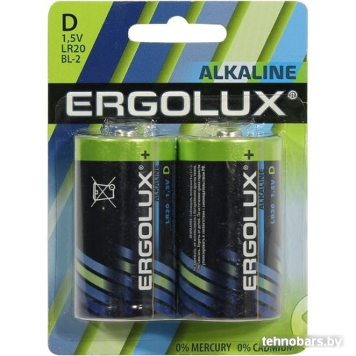 Батарейки Ergolux Alkaline LR20 BL-2 2шт фото 3