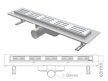 Сливной трап горизонтальный D 50, решетка нерж. с площадкой под плитку, 65х800мм полоски, NOVA (5205.001)