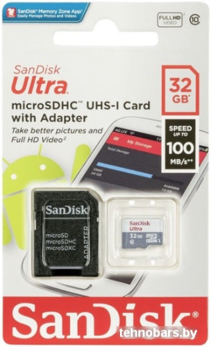 Карта памяти SanDisk Ultra microSDHC SDSQUNR-032G-GN3MA 32GB (с адаптером) фото 5