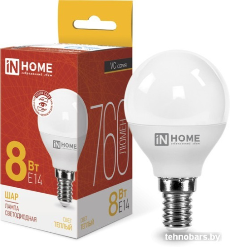 Светодиодная лампочка In Home LED-Шар-VC 8Вт 230В Е14 3000К 760Лм 4690612020549 фото 3