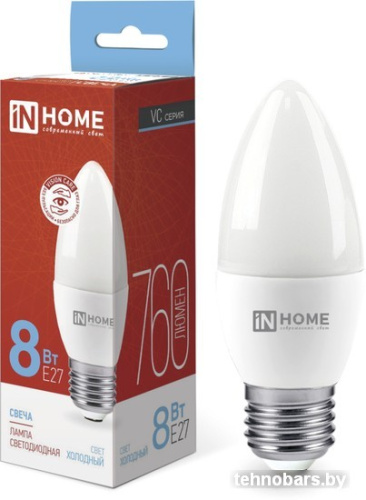 Светодиодная лампочка In Home LED-Свеча-VC 8Вт 230В Е27 6500К 760Лм 4690612024820 фото 3