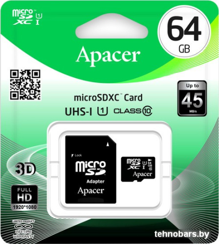 Карта памяти Apacer microSDXC (Class 10) 64GB + адаптер [AP64GMCSX10U1-R] фото 5