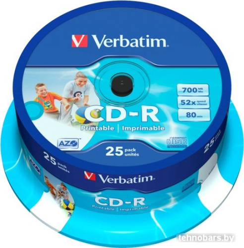 CD-R диск Verbatim AZO Printable 700Mb 52x 43439 (CakeBox, 25 шт.) фото 3