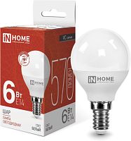 Светодиодная лампочка In Home LED-Шар-VC 6Вт 230В Е14 4000К 570Лм 4690612020518