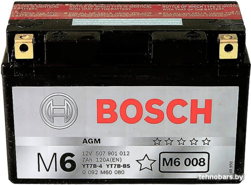 Мотоциклетный аккумулятор Bosch M6 YT7B-4/YT7B-BS 507 901 012 (7 А·ч) фото 3