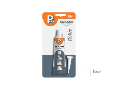 Герметик силиконовый  P PLUS "Silicone Sanitary" (бел.) 50мл в блистере 01-4-1-073