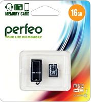 Карта памяти Perfeo microSDHC PF16GMCSH10CR 16GB (с кардридером)