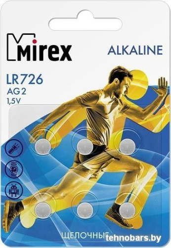 Элементы питания Mirex LR726 (AG2) Mirex блистер 6 шт. 23702-LR726-E6 фото 3